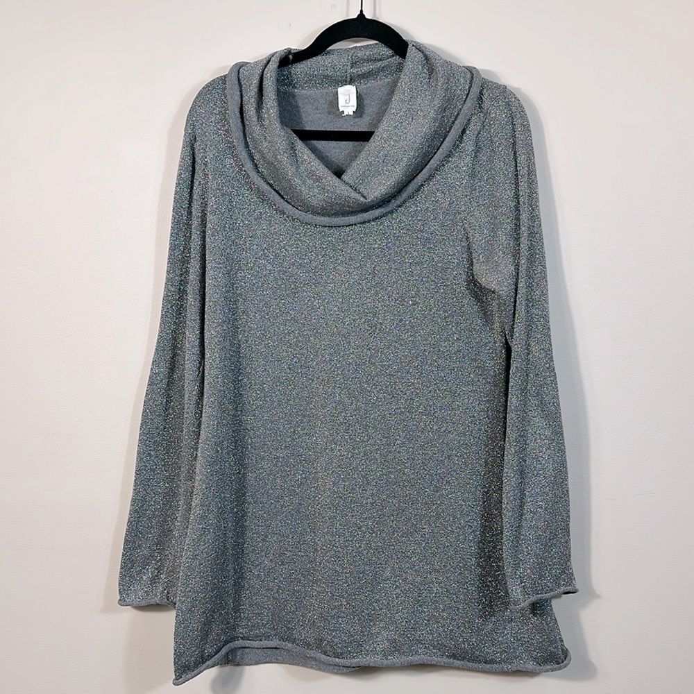 Jones New York Silver Gray Glitter Sparkle Lightweight Cowl Neck Sweater Large
